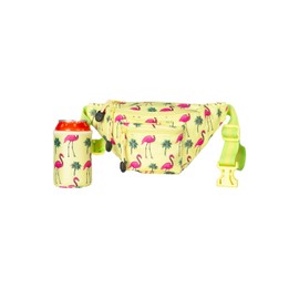 Tipsy Elves Feisty Flamingo Fanny Pack w/Drink Holder - Pink & Yellow Multi Zipper Pocket Summer Fashion Waist Pack