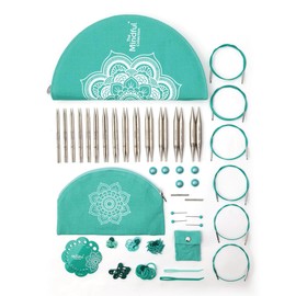 KnitPro Mindful Interchangeable Needle Set – 14 x 13cm Circular Knitting Pin Pairs with Accessories Mindful Affection Set for Beginners, Professionals & Gift Set, Silver
