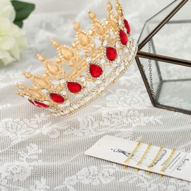 Foyte Baroque Queen Crown and Tiaras Sparkly Rhinestone Wedding Crown Bride Tiaras Royal Princess Full Tiaras Headpieces for Women and Girls (Red)