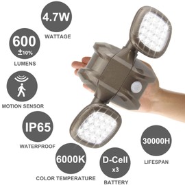 HONWELL Motion Sensor Light Outdoor Battery Operated Outside Security Flood Light Cordless IP65 Waterproof 32 LED Dual Head Spotlights, Motion Detector Lights for House Garage Porch Garden Shed