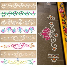 FoldTier 4 Pcs 12 Inch Diwali Rangoli Stencils Wooden DIY Rangoli Making Kit Template Mandala Lotus Elephant Peacock Stencils Diwali Decoration Items for Indian Traditional Festival Home Decor