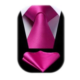 Enlision Fuchsia Pink Ties for Men Wedding Tie and Pocket Square Set Solid Color Necktie Handkerchief Mens Tie for Party Formal Business