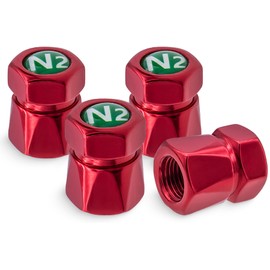 MEAJOO 4PCS N2 Car Tire Valve Caps, Dustproof Leak-Proof Tire Valve Stem Cap, Universal Aluminum Alloy Stem Covers for Cars, Trucks, Bikes, Motorcycles, Bicycles Tire Caps(Red)