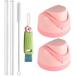 2 Pack Replacement Lids for Owala Freesip, Water Bottle Top Compatible with Owala Cup 16 oz, 24 oz, 32 oz and 40 oz, Accessories Set for Owala Including Straws & Cup Lid Cleaning Brush