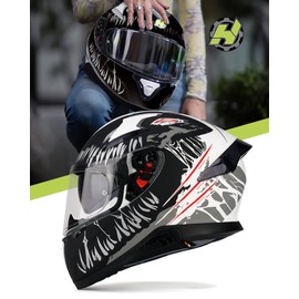 HAX Full Face Motorcycle Helmet with Dual Rear Wing, Motorbike Street Bike Helmet with Pinlock Ready Plastic Nails for Adult,DOT Approved(Impulse Devour Black,S)