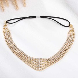 Aularso Cadena para el pelo con diamantes de imitación en capas, para boda, diadema de cristal, elástica, accesorios para el cabello para mujeres y niñas (dorado)