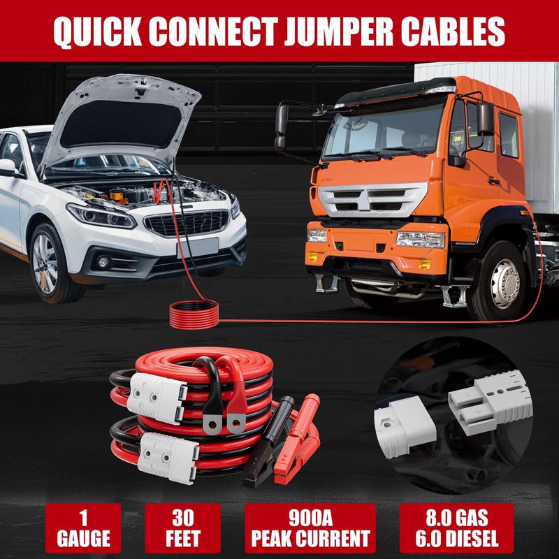 POADTOR 1 Gauge 30 FT Heavy Duty Jumper Cables for