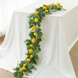 Mizii Artificial Lemon Garland 6FT Fake Fruit Lemons Garland Hanging Vines with Green Leaves Greenery Decorations for Kitchen Table Centerpieces Room Wall Party Wedding Birthday Decor (Lemon)