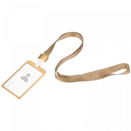sourcing map Badge Holder 9.5x5.8cm Vertical Aluminum ID Holder with Metal Hook Detachable Neck Lanyard, Gold Tone