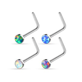 Gekko Body Jewellery 4 Pack of Opal Set Gem Nose Stud Rings with L Bend Bar Surgical Steel