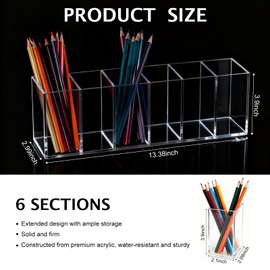 PEDOBALI 5 Pcs Clear Pencil Holder 6 Compartments Acrylic Cosmetic Brush Storage Box Pencil Cup Stationery Holder Makeup Brush Organizer for Bathroom Kitchen Dorm Office Desk Accessories
