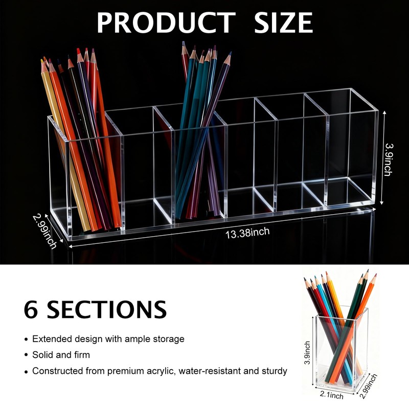 PEDOBALI 5 Pcs Clear Pencil Holder 6 Compartments Acrylic Cosmetic