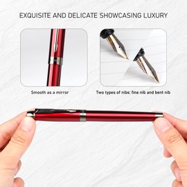 BOCIYER Fountain Pen with Fine Nib & Black Ink, Refillable & Elegant Bent Nib Design, Fountain Pens for Writing, Best Fountain Pen for Smooth & Fancy Writing (Red)
