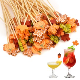 Fall Cocktail Picks, 100 PCS Toothpicks for Appetizers, Maple Leaves Pumpkins Acorn Decorative Fancy Picks for Food, Bamboo Food Sandwich Skewers Drink Dessert for Autumn Thanksgiving Party Decoration