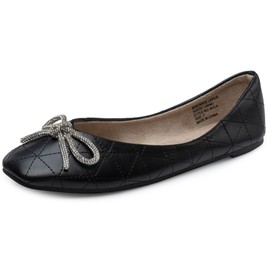 Alpine Swiss Myla Womens Ballet Flats Square Toe Rhinestone Bow Dressy Slip On Shoes Black 9 M US
