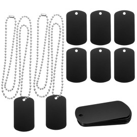MECCANIXITY Metal Blank Tags Stamping, Aluminum Blank Tags, Dog DIY Engraving Blank Tags with Necklace Chain for Pet Dog ID Tags, Pendant Decoration, Craft Tags 5set (Black)