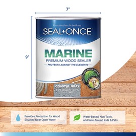 SEAL-ONCE Marine Ready Mix - 1 Gallon Penetrating Wood Sealer Waterproofer & Stain (Coastal Gray). Water-Based, Ultra-Low VOC Formula for high-Moisture Areas to Protect Wood Docks, Decks & Piers.