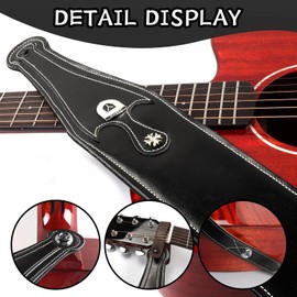 BORGBAR Guitar Strap Leather, Anti-Slip, Classic, Adjustable Soft Leather Strap for Acoustic, Electric and Bass Guitars (Black)