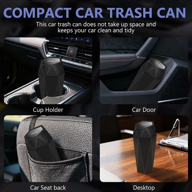 Car Trash Can with Lid, Leakproof, 15 Trash Bags, Black,