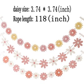 3 Packs Colour Gradient Daisy Banner Birthday Children's Birthday Decoration Unique Flower Daisy Garland Paper Garland Flowers Daisy Decoration Retro Boho Flower Birthday Banner Party Decoration