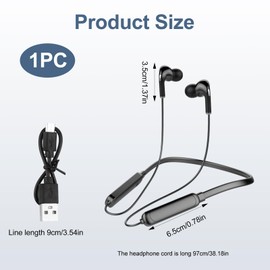 Bluetooth Neckband Earphones, Sport Black Wireless Bluetooth Lightweight Headphones with Noise Cancelling Sweat Resistant In Ear Headphones for Running Gym Cycling Office Home Office