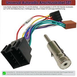 iFreGo Set Universale di Cavi di Collegamento per Autoradio - Adattatore per Autoradio con Morsetto 15 e 30 Girevole - Cavi di Collegamento 2 x 8 Pin ISO per Autoradio