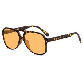 YDAOWKN Retro Aviator Sunglasses for Womens Mens Large Frame Classic 70s Vintage Sunglasses Aviators, Brown Tortoise/Yellow, 1 Pack