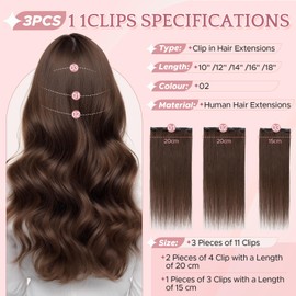 SEGOHAIR Clip in Hair Extensions Real Human Hair, 16inch Darkest Brown Hair Extensions Clip in 100% Remy Human Hair Double Weft Clip Hair Extension Seamless for Effortless Volume