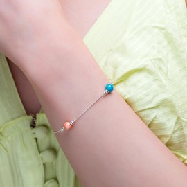 HENRYKA 925 Sterling Silver & Copper Mohave Turquoise Gemstone Bracelet | Boho Style Snake Chain Beaded Bracelet | Summer Jewellery & Holiday Fashion Accessory for Girls & Women