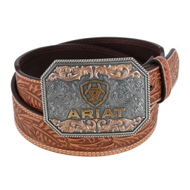 ARIAT Men's Floral Embossed Taper Belt, Tan, 32