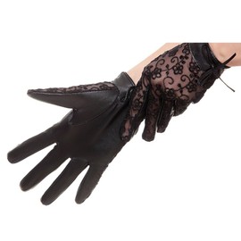 Nappaglo Women's Nappa Leather & Lace Unlined Gloves Bow Decoration Summer Short for Wedding Prom Banquet Party Driving, Black, Small