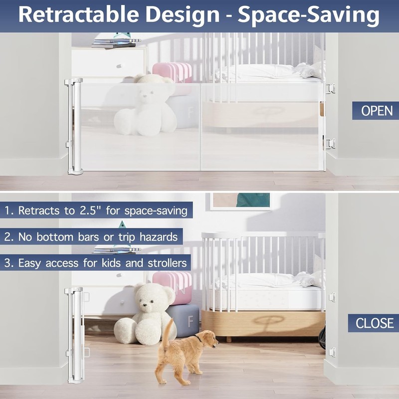 Reinforced 18" Tall Retractable Gate Step Over Dog Gate, 55"