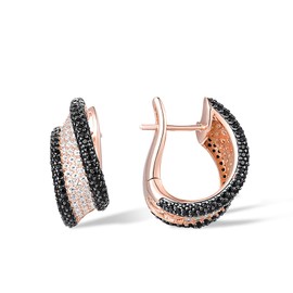 Santuzza 925 Sterling Silver Black & White Twisted Earrings Black Spinel White Cubic Zirconia Dangle Earrings for Women