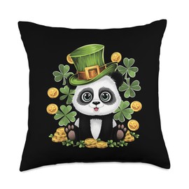 . Patrick's Day Panda Bear Ireland Shamrock Lucky Gift Throw Pillow