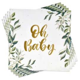 Gift Boutique 100 Pc Eucalyptus Leaf Oh Baby Napkins Greenery Baby Shower Party Supplies Sage Green Luncheon Napkin Disposable Paper Floral Tableware