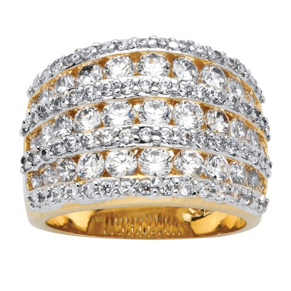 PalmBeach Yellow Gold-Plated Round Cubic Zirconia Multi Row Dome Ring