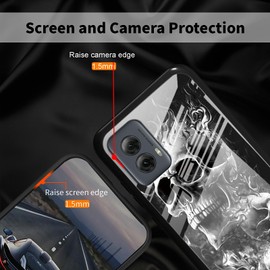 BEOTIWAD Case for Moto G Power 5G 2024,Tempered Glass Back Cover,Side Soft TPU Bumper Cutting Groove Anti-Skid Design Protective Cover for Moto G Power 5G 2024,Skull