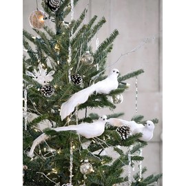 Feizeisun White Christmas Bird Decorations, 12pcs Artificial White Dove Birds Clip on Christmas Tree Decorations White Feather Mini Birds Ornaments DIY Craft