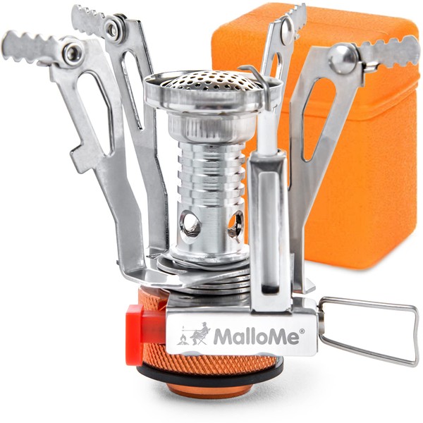 MalloMe Backpacking Stove - Portable Camping Stove - Small Backpack Camp Single Burner for Propane Butane Isobutane Fuel Canister - Mini Pocket Rocket Jet Boiler for Hiking & Gas Cooking
