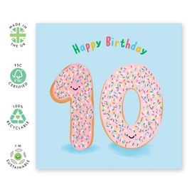 CENTRAL 23 10th Birthday Cards for Boys and Girls - Donut Age 10 - Milestone Cards Age 10 - Doughnut - Happy 10th Birthday Card for Kids - Gifts for Son, Daughter