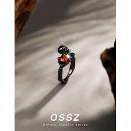 OSSZ Black Gothic Skull Ring - Couple's 925 Sterling Silver Adjustable Promise Ring Jewelry Gift for her or Wife on Birthday, Valentine's Day or Anniversary