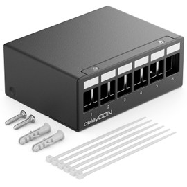 deleyCON 6 Port Patch Panel Housing 1 HE for 14.9 mm x 17 mm Keystone Module with e.g. RJ45 Coaxial Connector BNC F-Connector Antenna Connector RJ-11 RCA Jack USB Toslink PS2 HDMI - Black