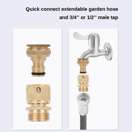 Outside Garden Tap Connector Set - 1/2 & 3/4 inch 2 in 1 Brass Female Tap Adapter, 3/4 inch Male Hose Fitting