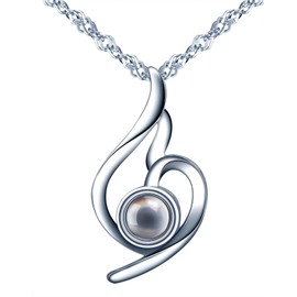 CPSLOVE 925 Silver Necklace Pendant, Black Glass Stone with 100 Languages "I Love You" Projection, Sterling silver and gemstone, Cubic Zirconia