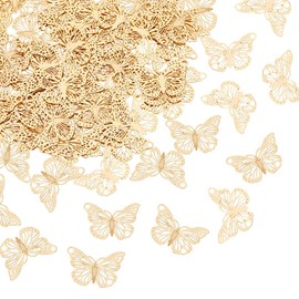 UNICRAFTALE 80Pcs Real 18K Gold Plated Butterfly Charm Stainless Steel Connectors Charms Etched Metal Embellishments Butterfly Links Pendant DIY Earring Bracelet Necklace Jewelry Jewelry Making