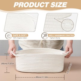 Woven Basket for Toy Storage, Decorative Basket With Gift Bags & Ribbon, Small Baskets for Gifts, Baby Gift Basket, Dog Toy Basket, 30X20X12cm, White