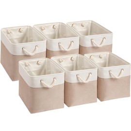 SOCOHOME Fabric Cube Storage Boxes,25x25x25cm Storage Baskets for Toys Shelf Nursery Closet(Light Khaki/White, Set of 6)