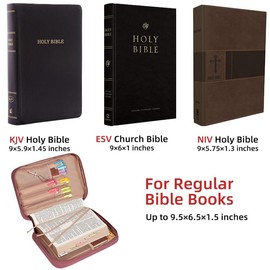 FINDCOZY Bible Cover for Women, Durable Carrying Book Case Church Bag for Biblical Accessories with Handle and Zippered Pocket, for Scriptures, Rosewood Pink