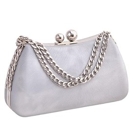 RTGGSEL Women‘s Wedding Cocktail Evening Bag Purse Shoulder Crossbody Bags with Chain Strap Party Prom Satchel Handbag, Silver, Evening Clutch Handbag