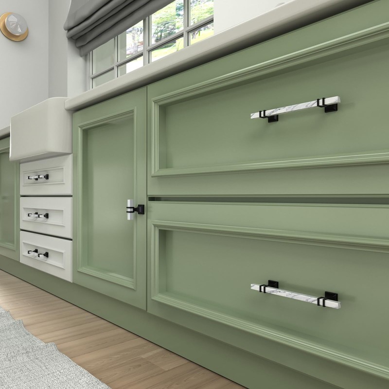 Rergy 10 Pack Black Cabinet Handles White Marble Cabinet Pulls